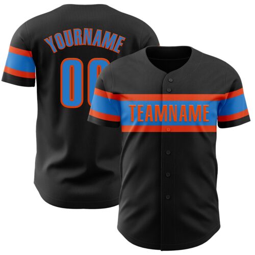 Black2098 Custom Black Electric Blue-Orange Authentic Baseball Jersey