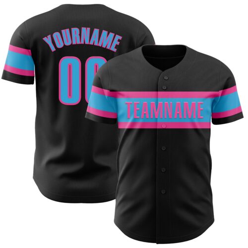 Black2100 Custom Black Sky Blue-Pink Authentic Baseball Jersey