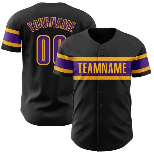 Black2102 Custom Black Purple-Gold Authentic Baseball Jersey