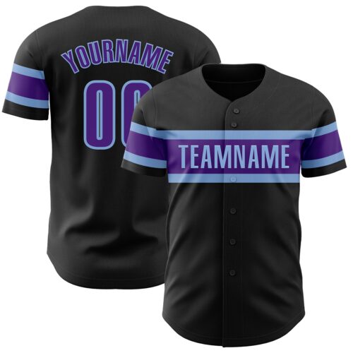Black2107 Custom Black Purple-Light Blue Authentic Baseball Jersey