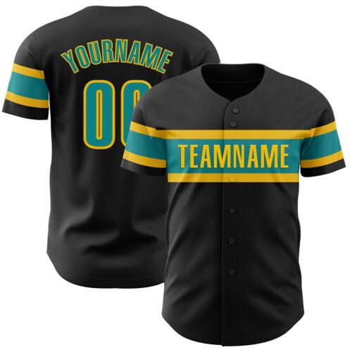 Black2109 Custom Black Teal-Yellow Authentic Baseball Jersey