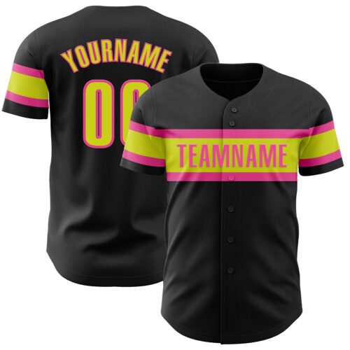 Black2110 Custom Black Neon Yellow-Pink Authentic Baseball Jersey