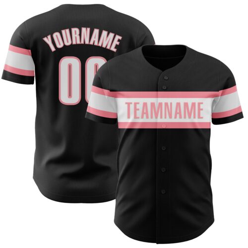 Black2111 Custom Black White-Medium Pink Authentic Baseball Jersey