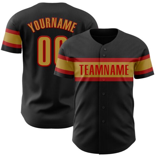 Black2114 Custom Black Old Gold-Red Authentic Baseball Jersey