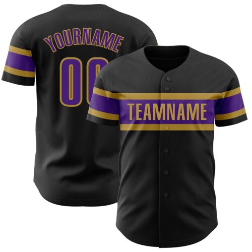 Black2115 Custom Black Purple-Old Gold Authentic Baseball Jersey