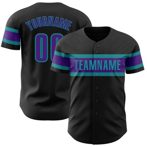 Black2116 Custom Black Purple-Teal Authentic Baseball Jersey