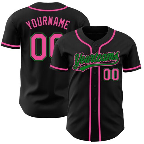 Black2120_99e52511-99fe-4b00-a7d7-3173c53cac46 Custom Black Pink-Grass Green Authentic Baseball Jersey