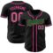 Custom Black Pink-Grass Green Authentic Baseball Jersey