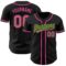 Custom Black Pink-Aurora Green Authentic Baseball Jersey