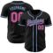 Custom Black Pink-Light Blue Authentic Baseball Jersey