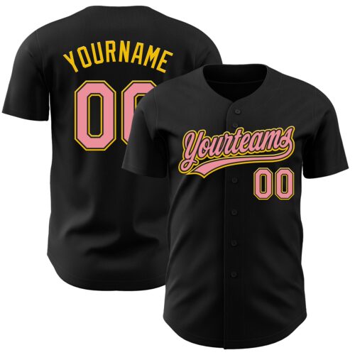 Black2130_11f43671-e127-4f70-b088-0a5958d3c377 Custom Black Medium Pink-Yellow Authentic Baseball Jersey