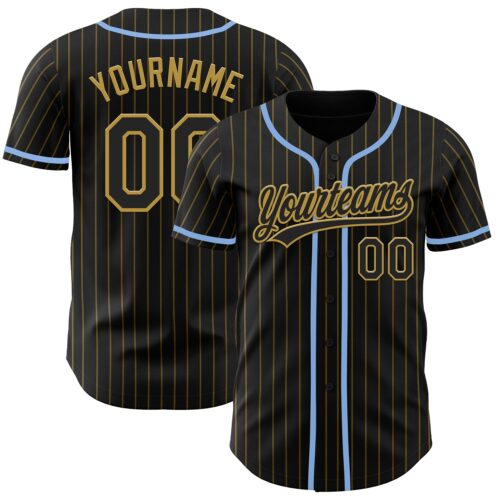 Black2137_971f9c9d-dd20-4c57-8be8-c024a5a5343b Custom Black Old Gold Pinstripe Light Blue Authentic Baseball Jersey