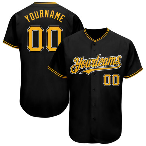 Black2139 Custom Black Gold-White Authentic Baseball Jersey