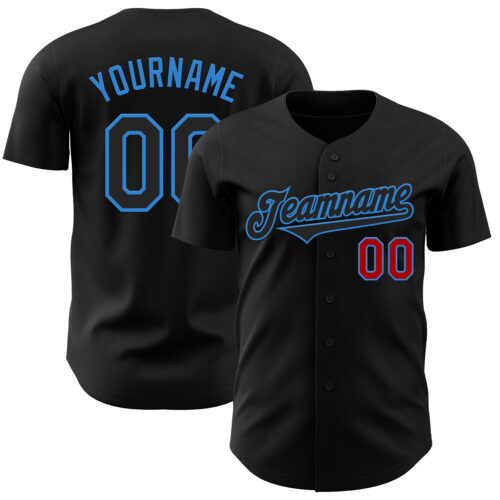 Black2485 Custom Black Electric Blue-Red Authentic Baseball Jersey