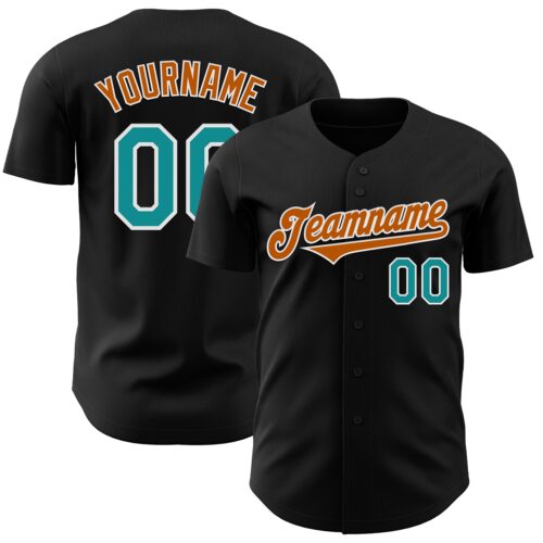 Black2486 Custom Black Teal-Texas Orange Authentic Baseball Jersey