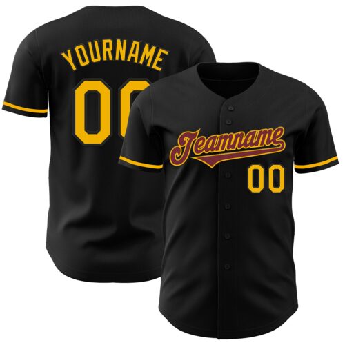 Black2487 Custom Black Gold-Burgundy Authentic Baseball Jersey