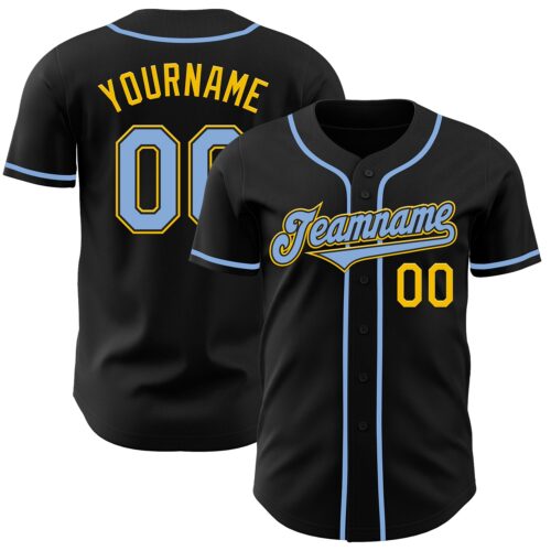 Black2491 Custom Black Light Blue-Yellow Authentic Baseball Jersey