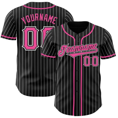 Black2494 Custom Black White Pinstripe Pink Authentic Baseball Jersey
