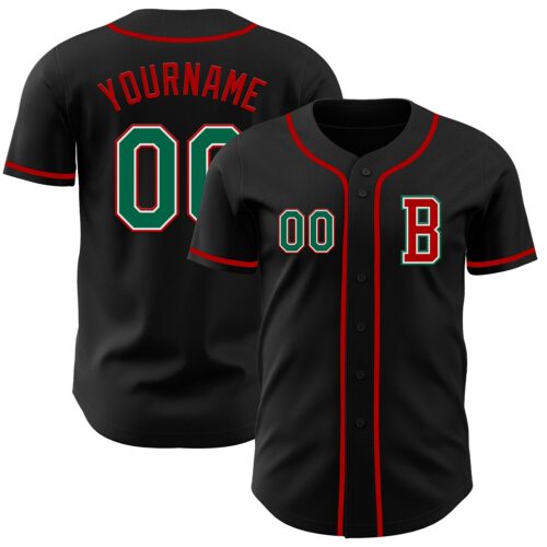 Black2687_30812c02-bc90-43c8-95f4-1d3f142f06d6 Custom Black Kelly Green-Red Authentic Baseball Jersey