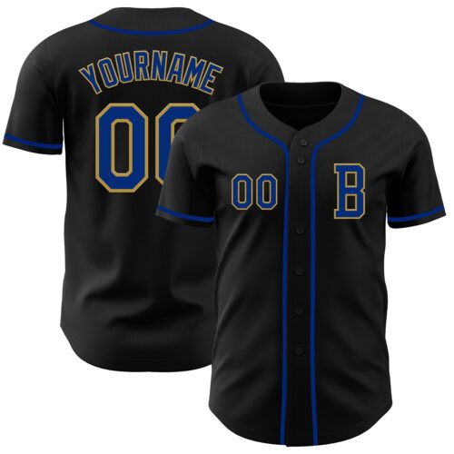 Black2692_f915fb13-026f-4726-9af2-e1e30182e2ce Custom Black Royal-Old Gold Authentic Baseball Jersey