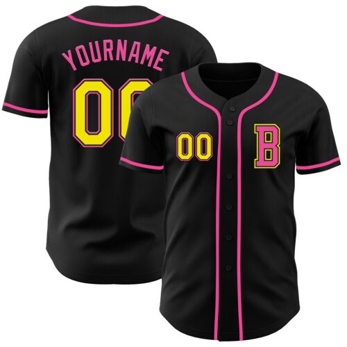 Black2704_ca67872f-37fc-43f4-a861-67114563660c Custom Black Light Yellow-Pink Authentic Baseball Jersey