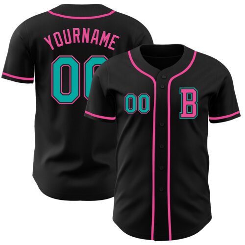 Black2705_868a87e1-c448-4a4b-b747-f404ab39329c Custom Black Aqua-Pink Authentic Baseball Jersey