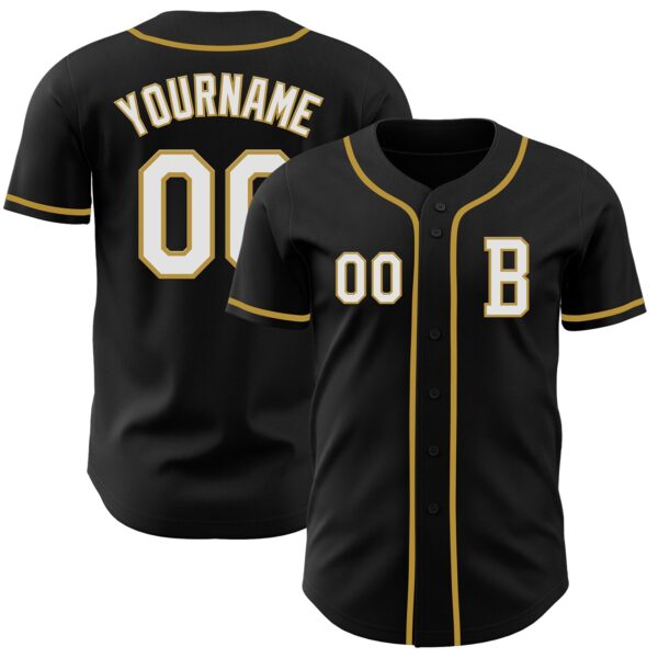 Custom Black White-Old Gold Authentic Baseball Jersey