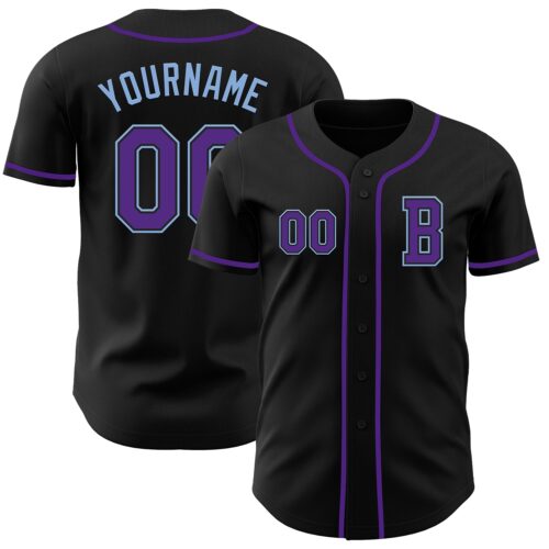 Black2738_ea5499a8-f328-4644-b862-a12eba0e6436 Custom Black Purple-Light Blue Authentic Baseball Jersey
