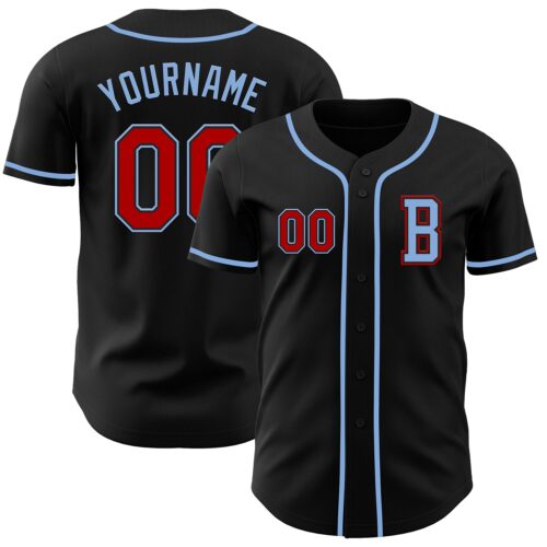 Black2755_809cb267-bbdb-44c7-8058-5b8e18f4faf8 Custom Black Red-Light Blue Authentic Baseball Jersey