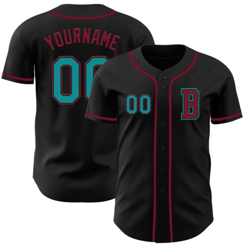 Black2772_54df6c96-dbc7-4212-89a7-10393ca2c488 Custom Black Teal-Crimson Authentic Baseball Jersey