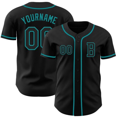 Black2774_dcf2fb27-133a-4e18-ad30-77de038554e2 Custom Black Teal Authentic Baseball Jersey