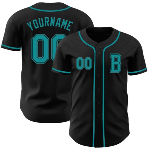 Black2775_cb2ebf53-0aa2-42a7-a733-07bad0caab31 Custom Black Teal Authentic Baseball Jersey