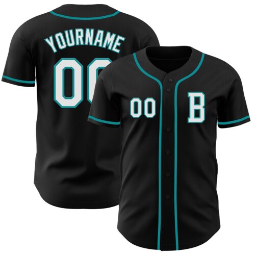 Black2776_9389f55a-a3c4-48f1-ac41-850c6233953b Custom Black White-Teal Authentic Baseball Jersey