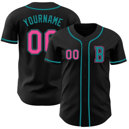 Black2778_e62767e3-f81f-4545-b722-83fce68e1611 Custom Black Pink-Teal Authentic Baseball Jersey
