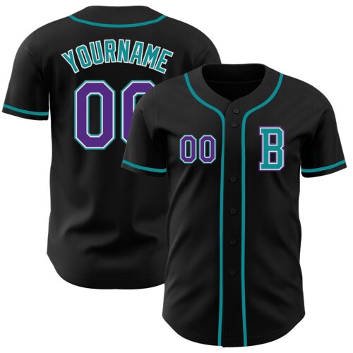 Black2780_9509bacd-5c66-4801-b7e3-97d28ae909b7 Custom Black Purple-Teal Authentic Baseball Jersey