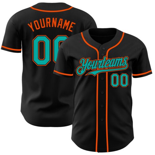 Black2871 Custom Black Aqua-Orange Authentic Baseball Jersey