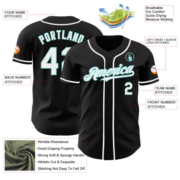 Custom Black White-Ice Blue Authentic Baseball Jersey