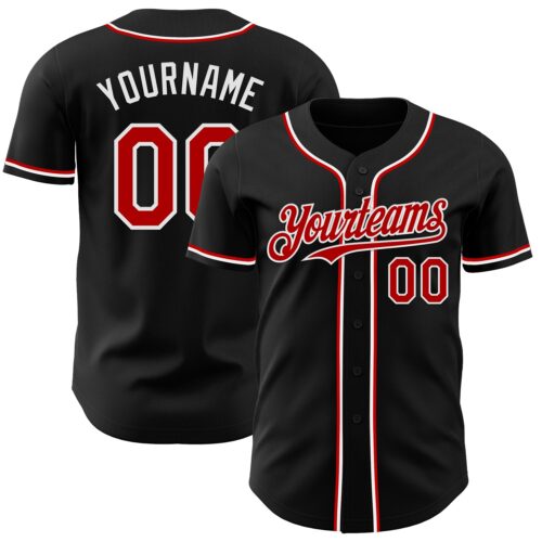 Black2891 Custom Black Red-White Authentic Baseball Jersey