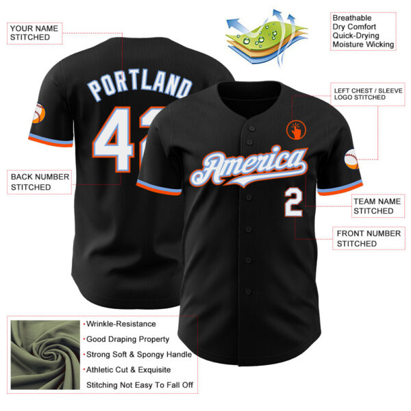 Custom Black White Powder Blue-Orange Authentic Baseball Jersey