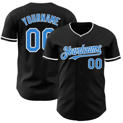 Black2980 Custom Black Electric Blue-White Authentic Baseball Jersey