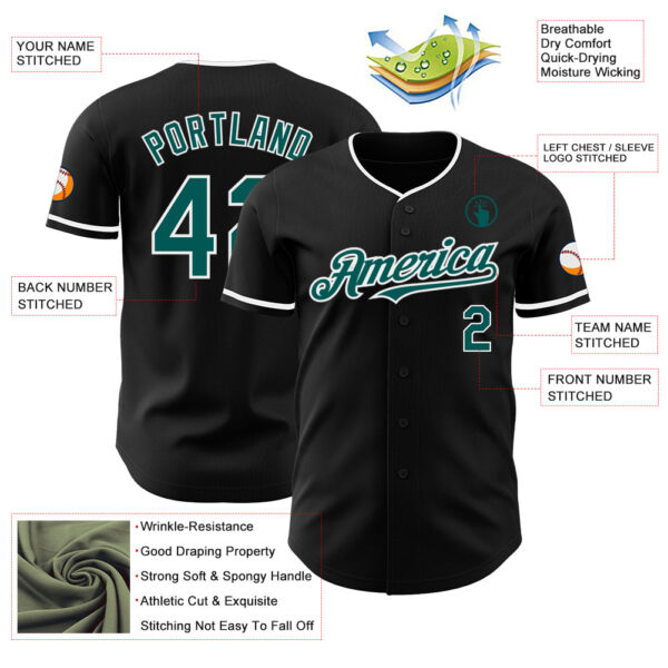 Custom Black Midnight Green-White Authentic Baseball Jersey