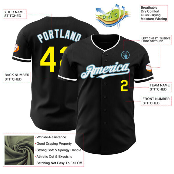 Custom Black Light Yellow Shadow Blue-White Authentic Baseball Jersey