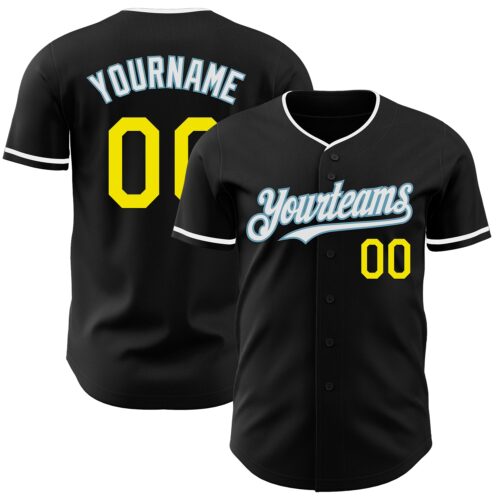Black2987 Custom Black Light Yellow Shadow Blue-White Authentic Baseball Jersey