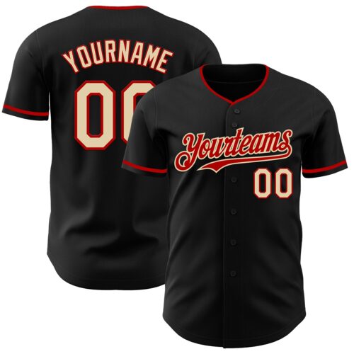 Black2988 Custom Black Cream-Red Authentic Baseball Jersey