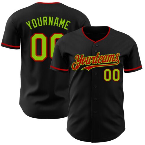 Black2989 Custom Black Neon Green-Red Authentic Baseball Jersey