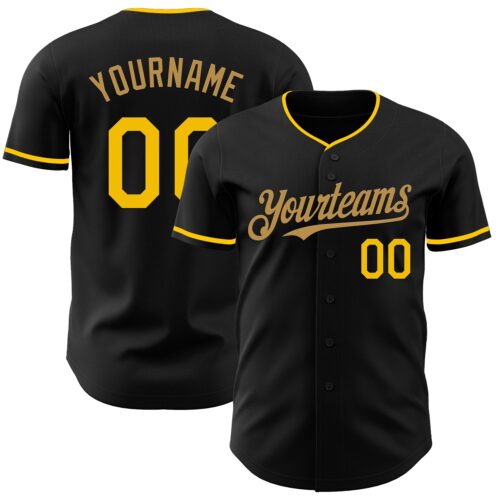 Black2993 Custom Black Yellow-Old Gold Authentic Baseball Jersey