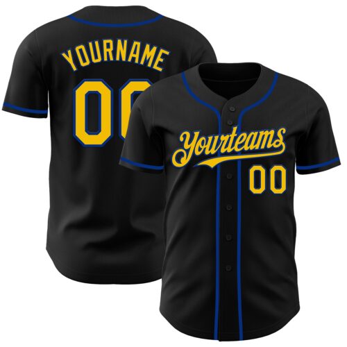 Black2995 Custom Black Yellow-Royal Authentic Baseball Jersey
