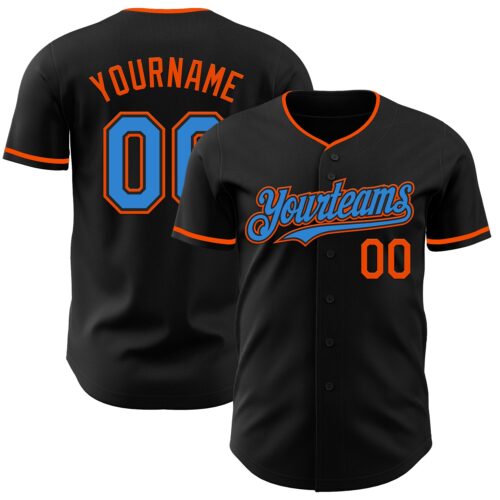 Black2997 Custom Black Electric Blue-Orange Authentic Baseball Jersey
