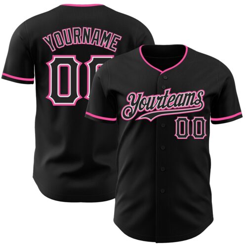Black2998 Custom Black White-Pink Authentic Baseball Jersey
