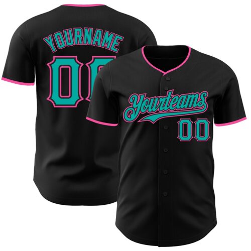 Black2999 Custom Black Aqua-Pink Authentic Baseball Jersey